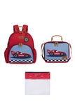 KIT MOCHILA + LANCHEIRA + SAQUINHO ORGANIZADOR KIDS CARROS - VERMELHO