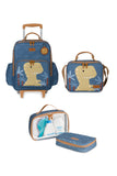KIT MOCHILA DE RODINHAS + LANCHEIRA + NÉCESSAIRE KIDS DINOSSAURO - AZUL