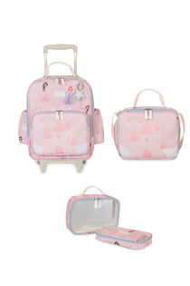KIT MOCHILA DE RODINHAS + LANCHEIRA + NÉCESSAIRE KIDS PRINCESAS - ROSA