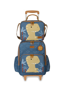 MOCHILA DE RODINHAS + LANCHEIRA KIDS DINOSSAURO - AZUL - MASTERBAG KIDS