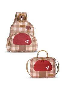 MOCHILA KIDS + LANCHEIRA - COGUMELOS - CARAMELO - MASTERBAG KIDS