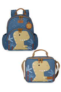 MOCHILA KIDS + LANCHEIRA - DINOSSAURO - AZUL - MASTERBAG KIDS