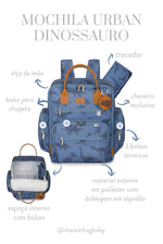 MOCHILA URBAN DINOSSAURO - AZUL