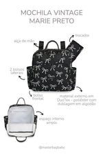 MOCHILA VINTAGE MARIE ESTAMPADA - PRETO - MASTERBAG