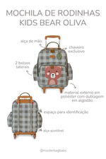 MOCHILA DE RODINHA KIDS BEAR - OLIVA - MASTERBAG KIDS