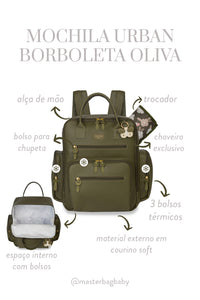 MOCHILA URBAN BORBOLETAS - OLIVA