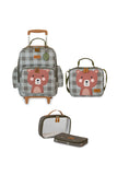 KIT MOCHILA DE RODINHAS + LANCHEIRA + NÉCESSAIRE KIDS BEAR - OLIVA