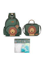 KIT MOCHILA + LANCHEIRA + SAQUINHO ORGANIZADOR KIDS LEÃO - VERDE