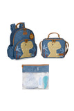 KIT MOCHILA + LANCHEIRA + SAQUINHO ORGANIZADOR KIDS DINOSSAURO - AZUL