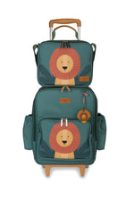 KIT MOCHILA DE RODINHA + LANCHEIRA KIDS - LEÃO - VERDE