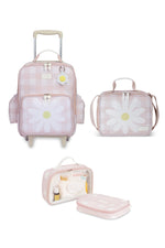 KIT MOCHILA DE RODINHAS + LANCHEIRA + NÉCESSAIRE KIDS MARGARIDA - ROSA