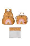 KIT MOCHILA + LANCHEIRA + SAQUINHO ORGANIZADOR KIDS ARCO - ÍRIS BOHO - MOSTARDA