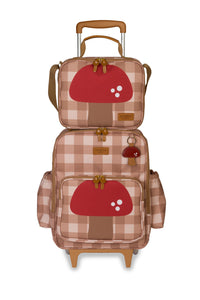 KIT MOCHILA DE RODINHA + LANCHEIRA KIDS - COGUMELOS - CARAMELO