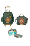 KIT MOCHILA DE RODINHAS + LANCHEIRA + NÉCESSAIRE KIDS LEÃO - VERDE